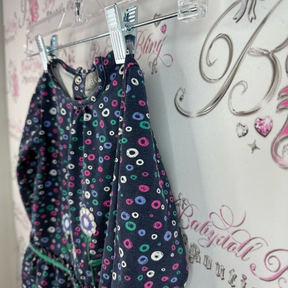 Boboli dress ruffles floral flowers embroidered pink navy Baby Polka Dot Outfit - Picture 4 of 16